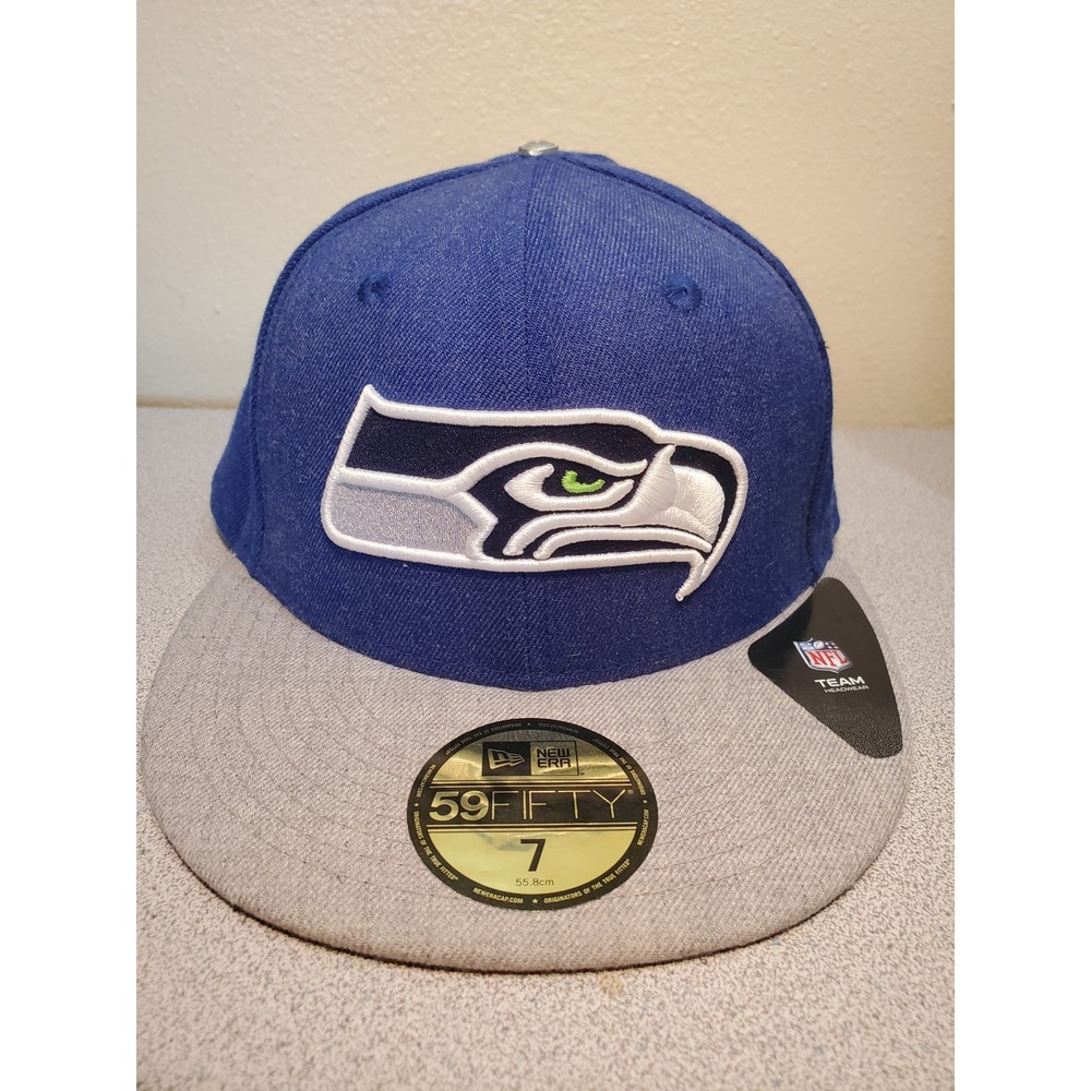 New Era 59FIFTY Seattle Seahawks Fitted Hat Size 7 Blue Gray NFL Cap NWT